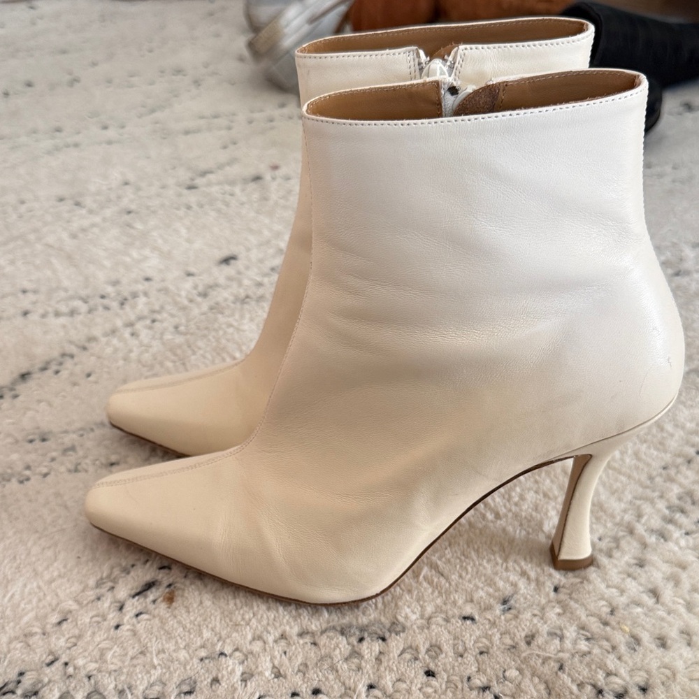 STAUD Cream Heeled Ankle Boots - Picture 7 of 7